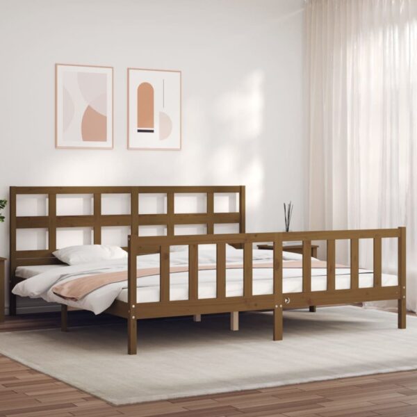 Bedframe met hoofdbord massief hout honingbruin 200x200 cm
