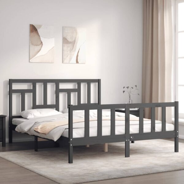 Bedframe met hoofdbord massief hout grijs