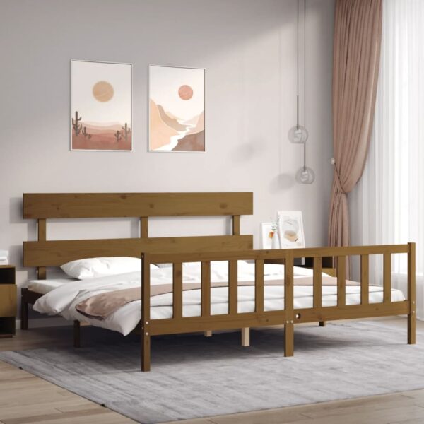 Bedframe met hoofdbord massief hout honingbruin 200x200 cm