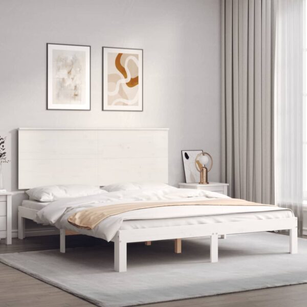 Bedframe met hoofdbord massief hout wit