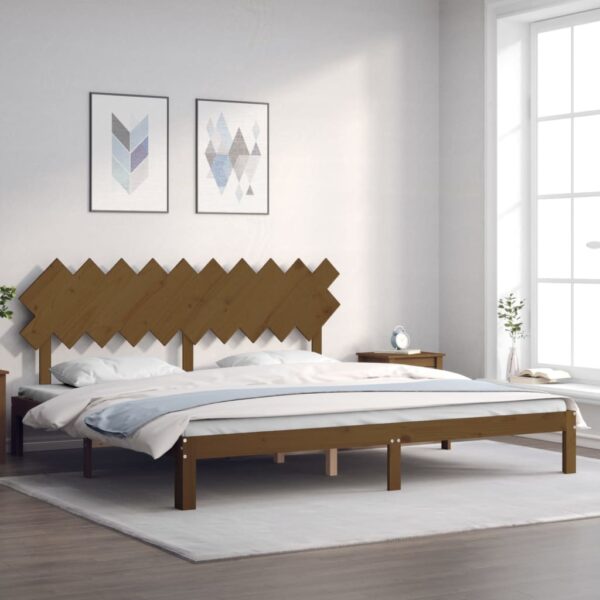 Bedframe met hoofdbord massief hout honingbruin 200x200 cm