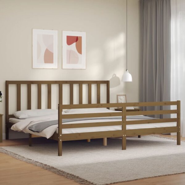 Bedframe met hoofdbord massief hout honingbruin 200x200 cm