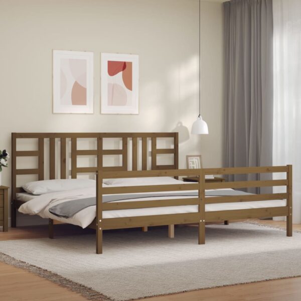 Bedframe met hoofdbord massief hout honingbruin 200x200 cm