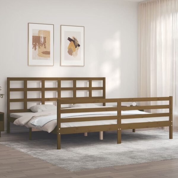 Bedframe met hoofdbord massief hout honingbruin 200x200 cm