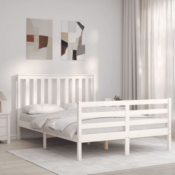 Bedframe met hoofdbord massief hout wit