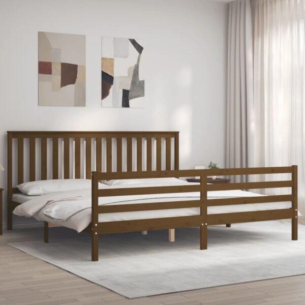 Bedframe met hoofdbord massief hout honingbruin 200x200 cm
