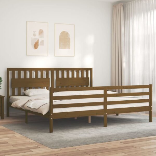 Bedframe met hoofdbord massief hout honingbruin 200x200 cm