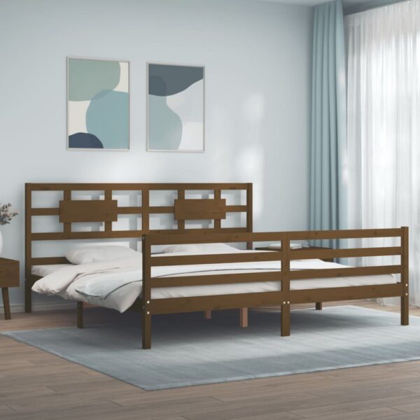 Bedframe met hoofdbord massief hout honingbruin 200x200 cm