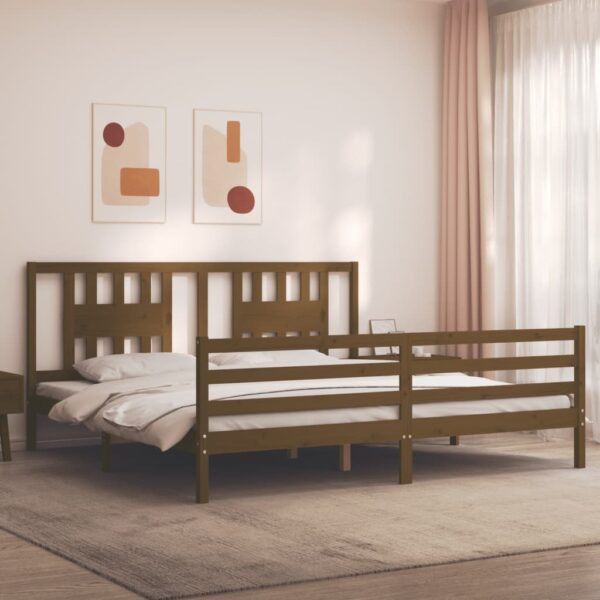 Bedframe met hoofdbord massief hout honingbruin 200x200 cm