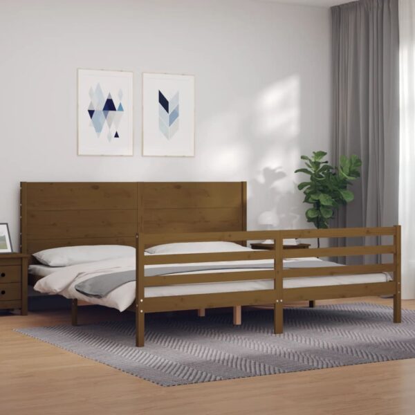 Bedframe met hoofdbord massief hout honingbruin 200x200 cm