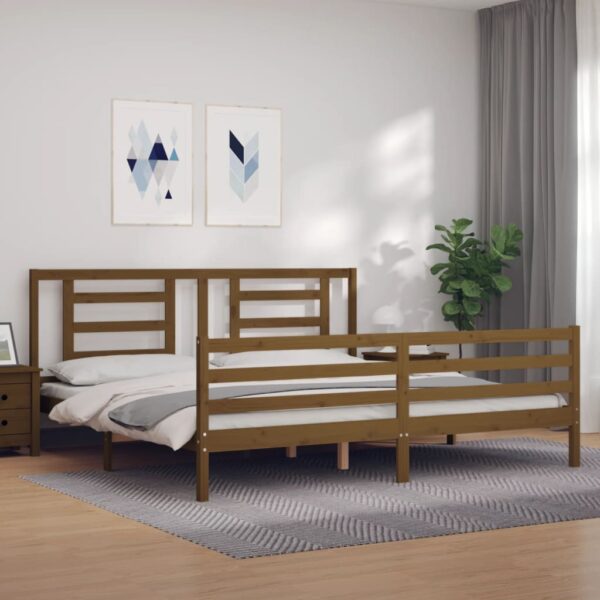 Bedframe met hoofdbord massief hout honingbruin 200x200 cm