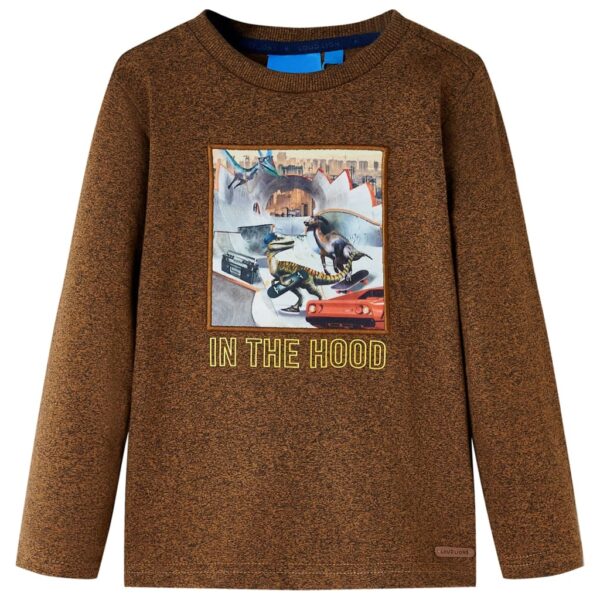 Kindershirt met lange mouwen 104 gemêleerd cognackleur