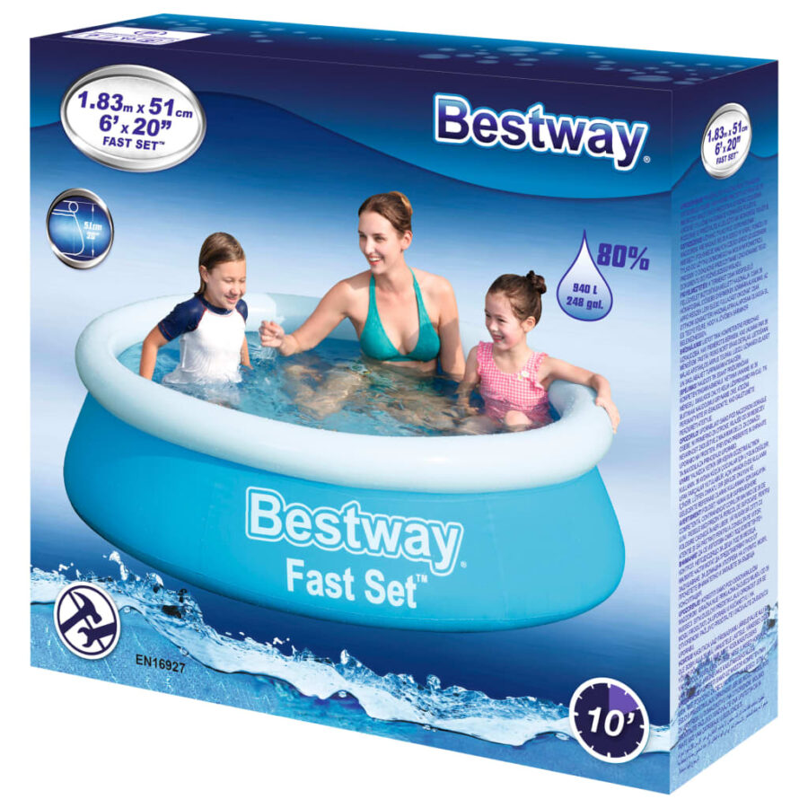 Bestway Fast Set Zwembad opblaasbaar rond 183x51 cm blauw - Afbeelding 3