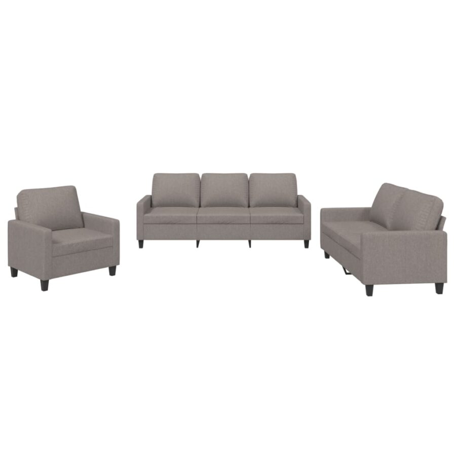 3-delige Loungeset met kussens stof taupe - Afbeelding 2