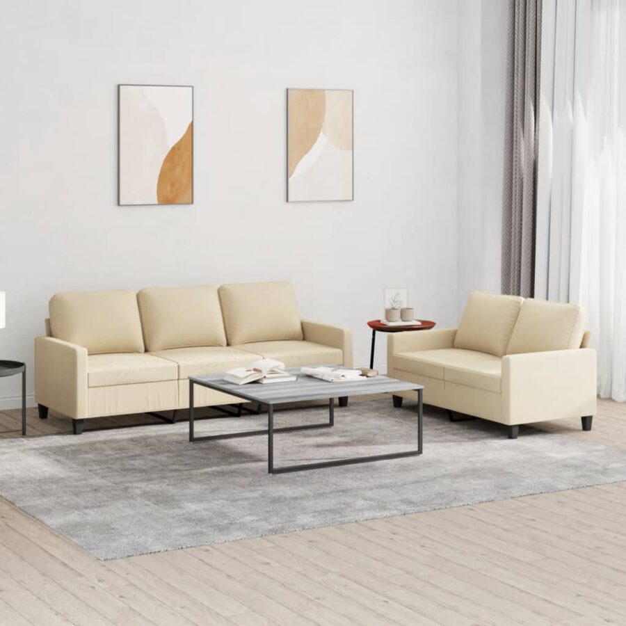 2-delige Loungeset met kussens stof crèmekleurig