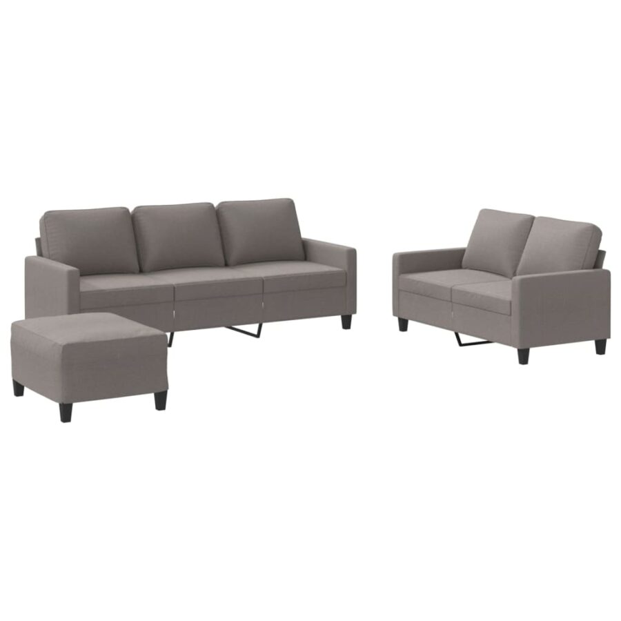 3-delige Loungeset met kussens stof taupe - Afbeelding 2