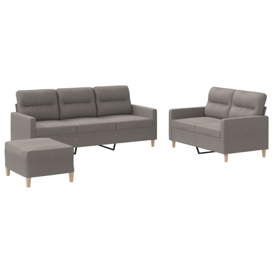 3-delige Loungeset met kussens stof taupe - Afbeelding 2
