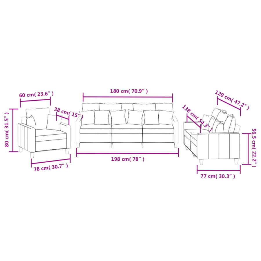 3-delige Loungeset met kussens stof taupe - Afbeelding 8
