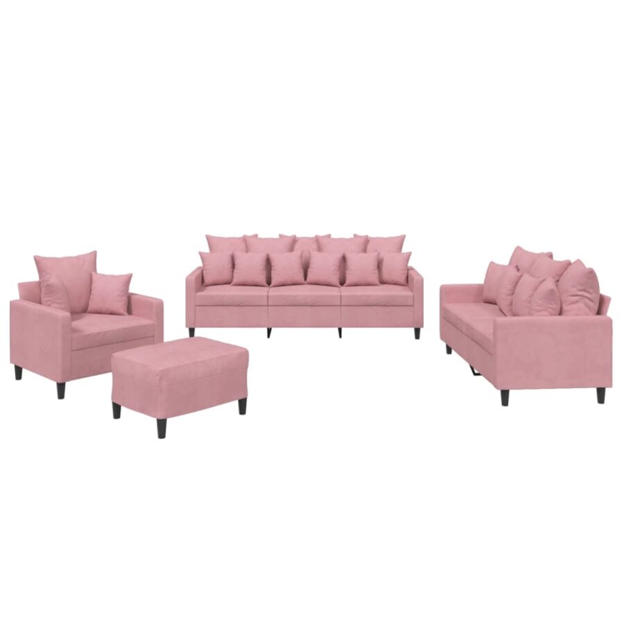 4-delige Loungeset met kussens fluweel roze - Afbeelding 2