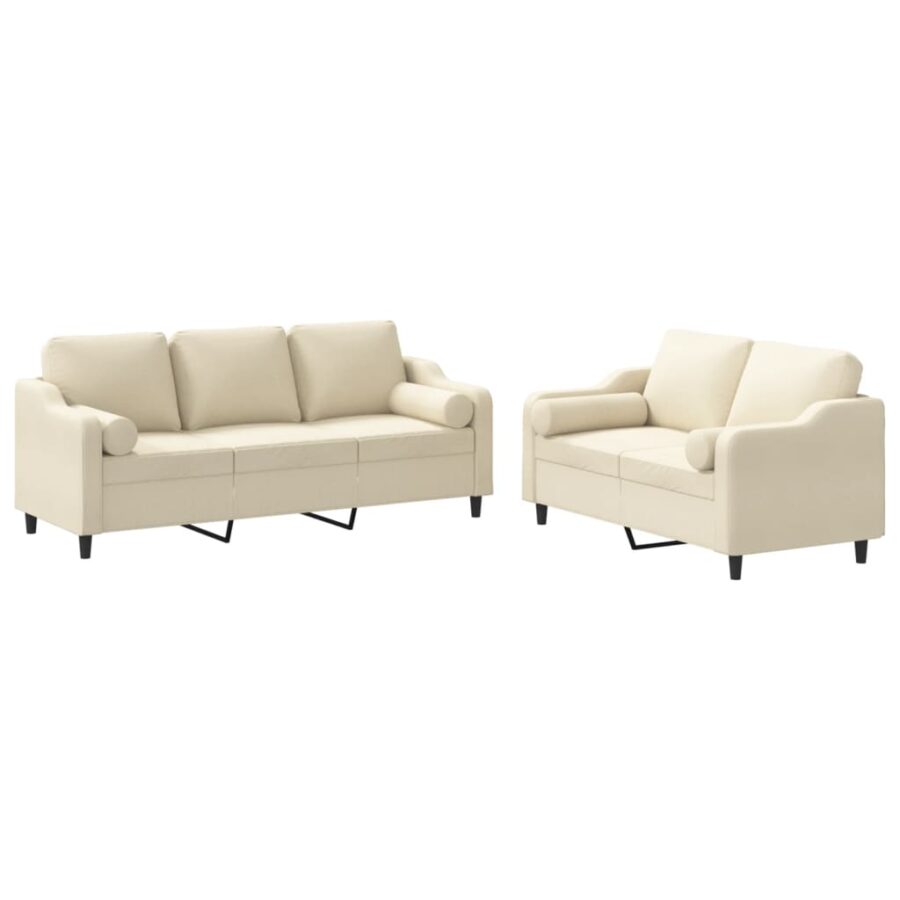 2-delige Loungeset met kussens stof crèmekleurig - Afbeelding 2