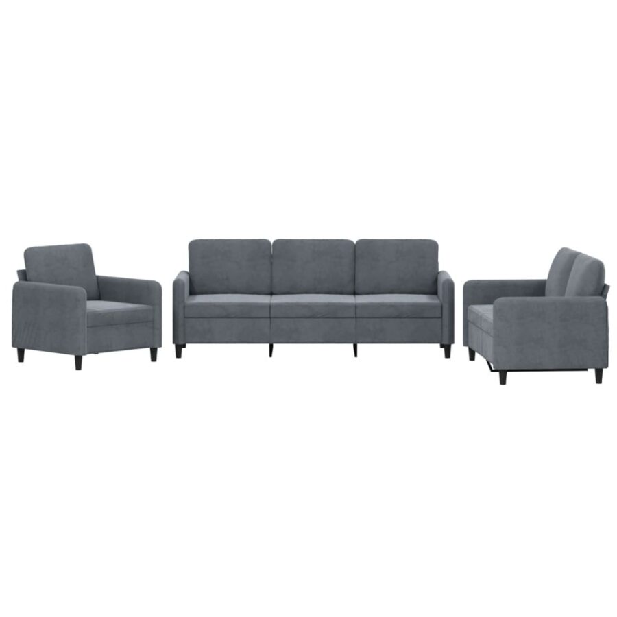 3-delige Loungeset fluweel donkergrijs - Afbeelding 2