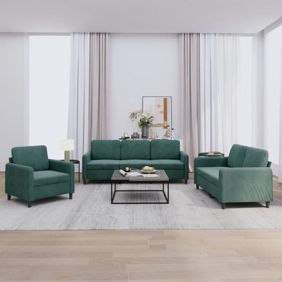 3-delige Loungeset fluweel donkergroen