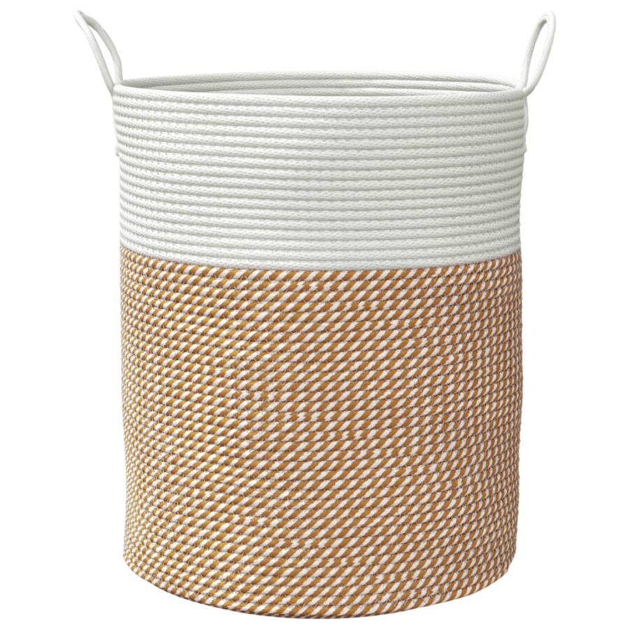 Opbergmand Ø 38x46 cm katoen bruin en wit - Afbeelding 4