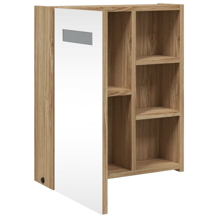 Badkamerkast met spiegel en LED 45x13x52 cm eikenkleurig - Afbeelding 5
