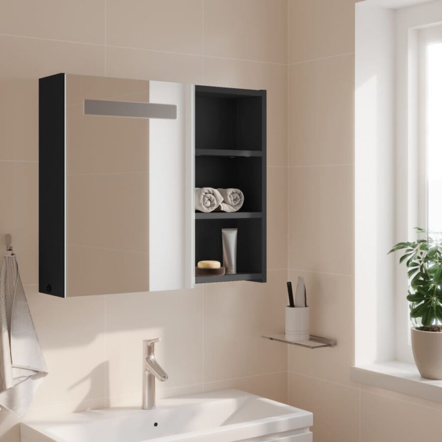 Badkamerkast met spiegel en LED 60x13x52 cm grijs - Afbeelding 3