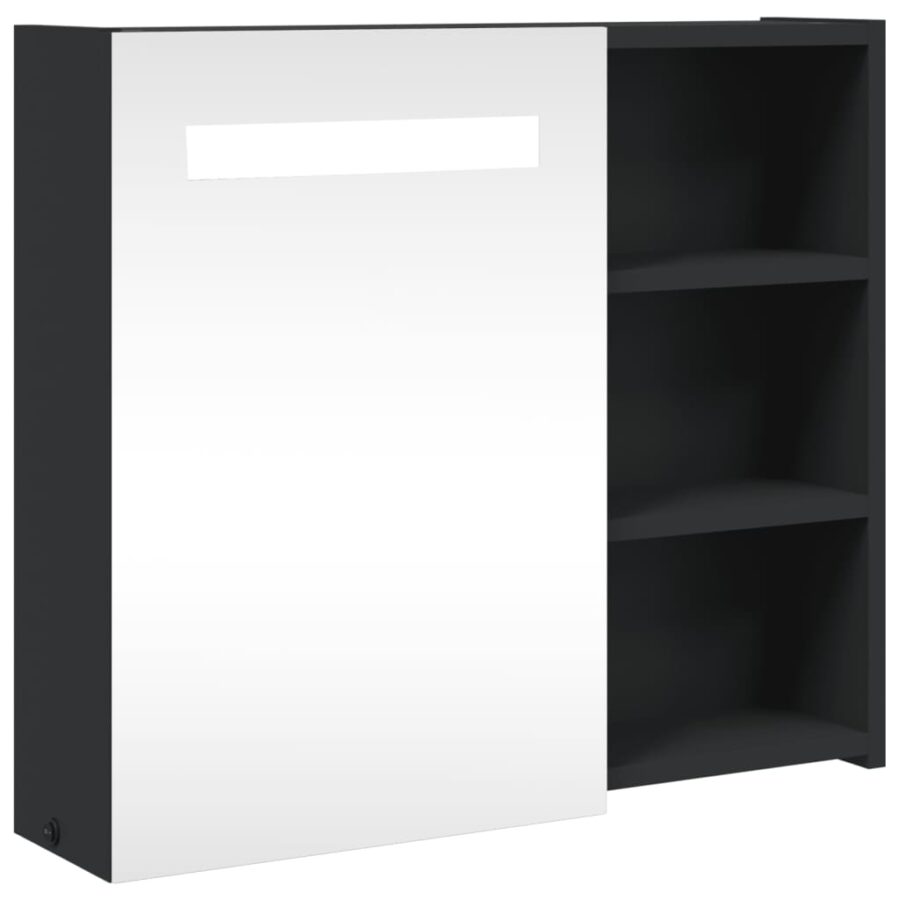 Badkamerkast met spiegel en LED 60x13x52 cm zwart - Afbeelding 2