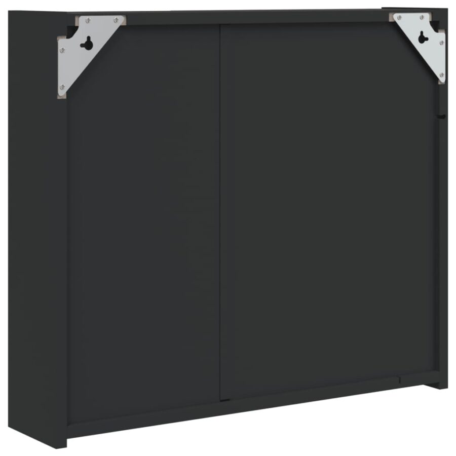 Badkamerkast met spiegel en LED 60x13x52 cm zwart - Afbeelding 8