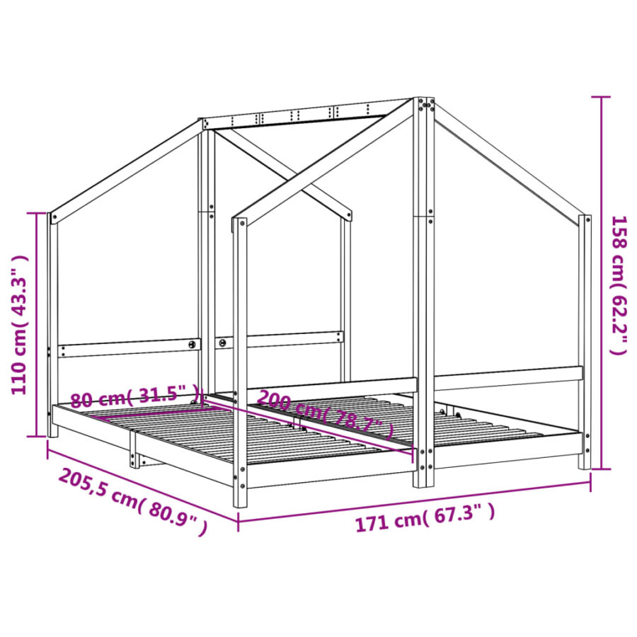 Kinderbedframe 2x(80x200) cm massief grenenhout zwart - Afbeelding 10