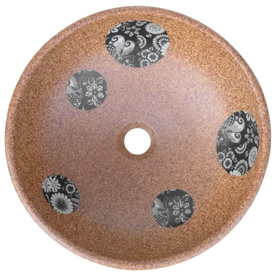 Opzetwasbak rond Φ41x14 cm keramiek bruin en blauw - Afbeelding 4