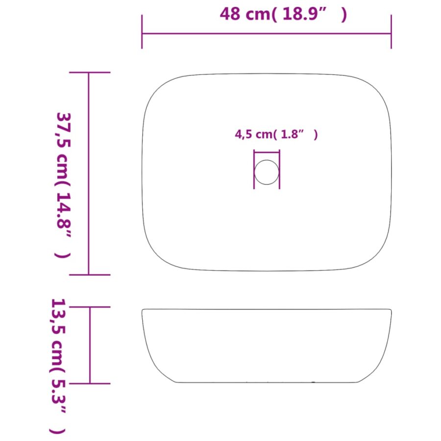 Opzetwasbak rechthoekig 48x37,5x13,5 cm keramiek zwart - Afbeelding 8