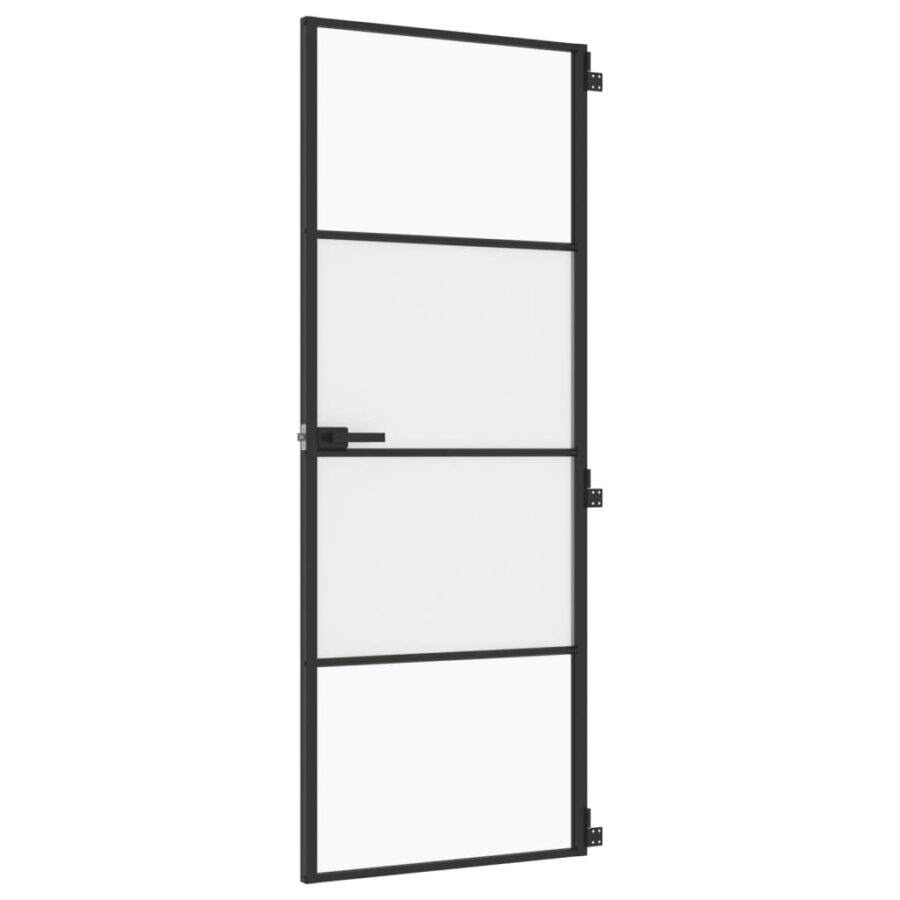 Binnendeur smal 76x201,5 cm gehard glas en aluminium zwart - Afbeelding 2