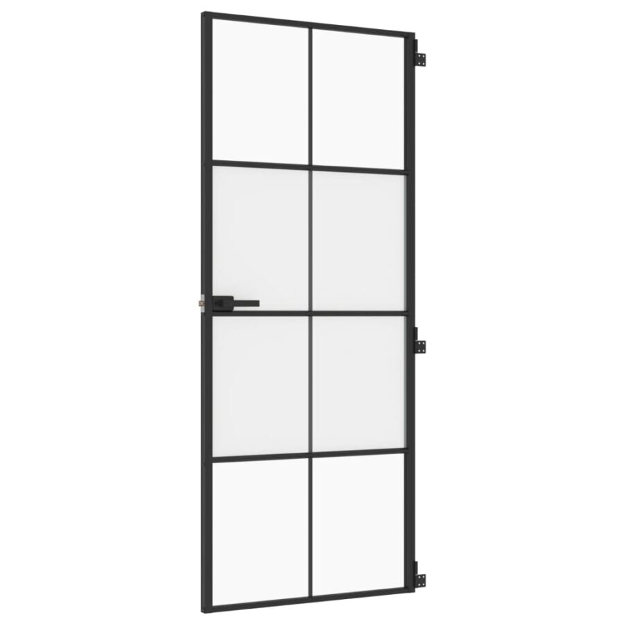 Binnendeur smal 83x201,5 cm gehard glas en aluminium zwart - Afbeelding 2