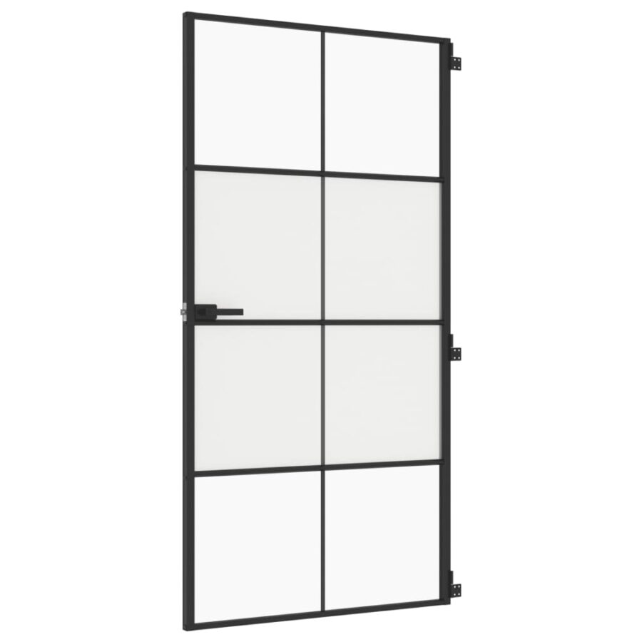 Binnendeur smal 102,5x201,5 cm gehard glas en aluminium zwart - Afbeelding 2