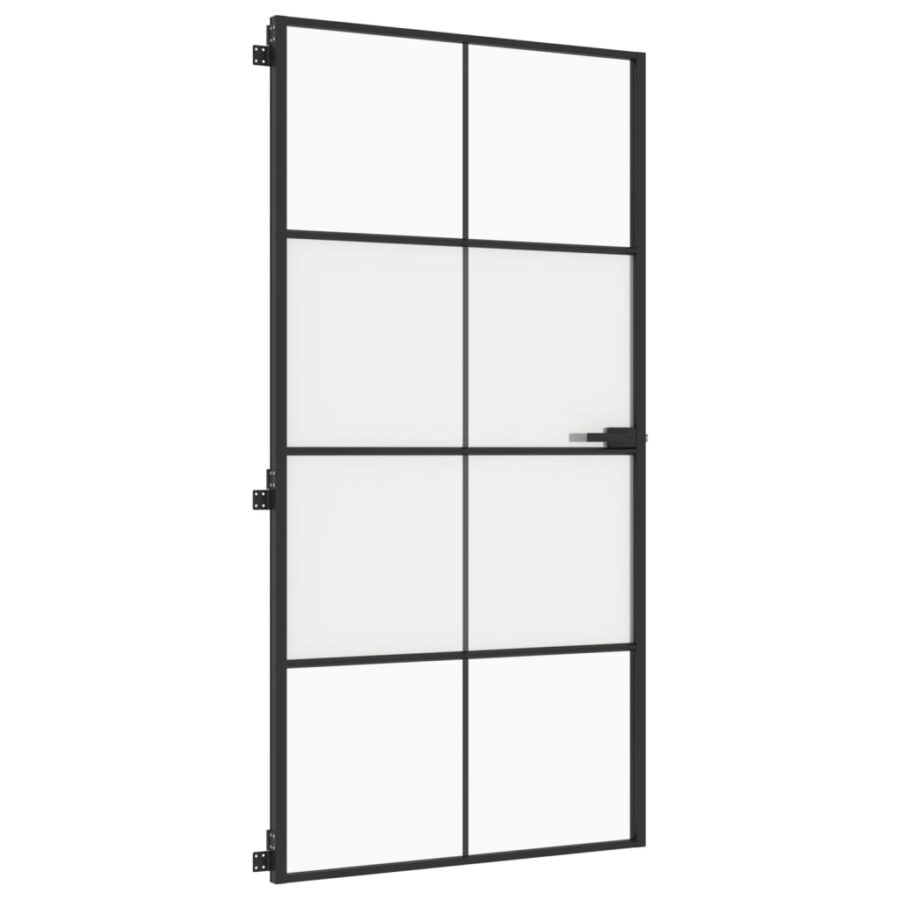 Binnendeur smal 102,5x201,5 cm gehard glas en aluminium zwart - Afbeelding 5