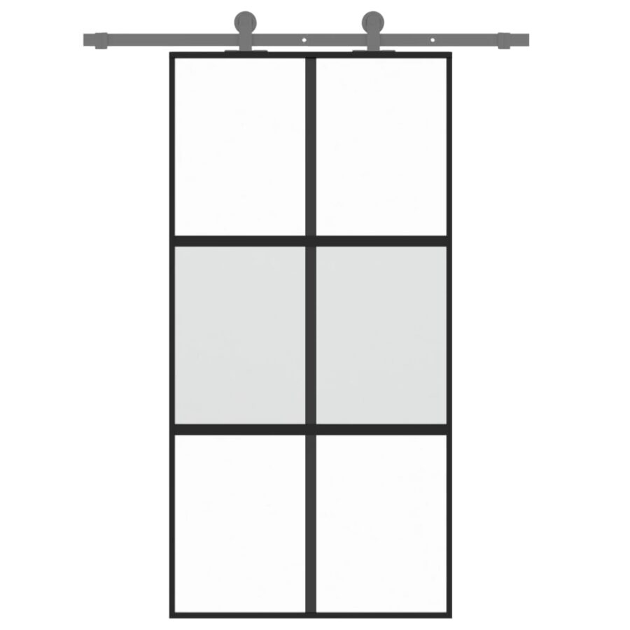 Schuifdeur 102,5x205 cm gehard glas en aluminium zwart - Afbeelding 3