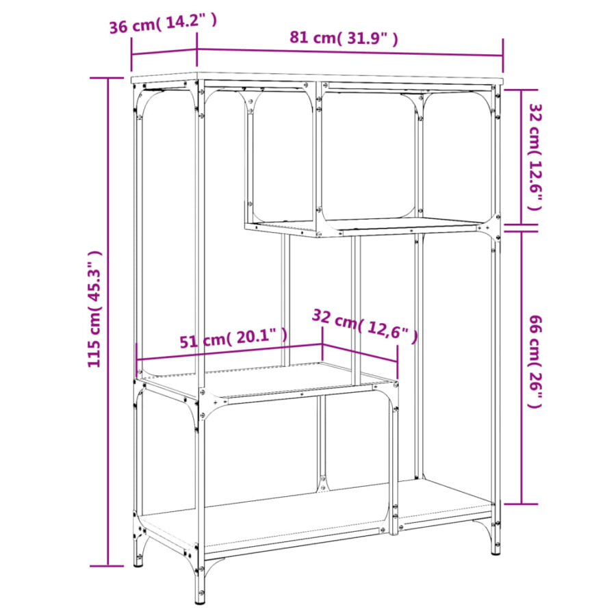 Boekenrek 81x36x115 cm bewerkt hout en staal grijs sonoma - Afbeelding 9