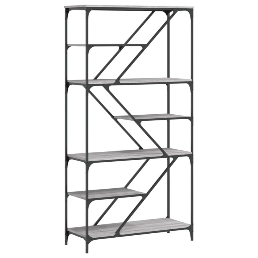 Boekenrek 91x36x176 cm bewerkt hout en staal grijs sonoma - Afbeelding 2