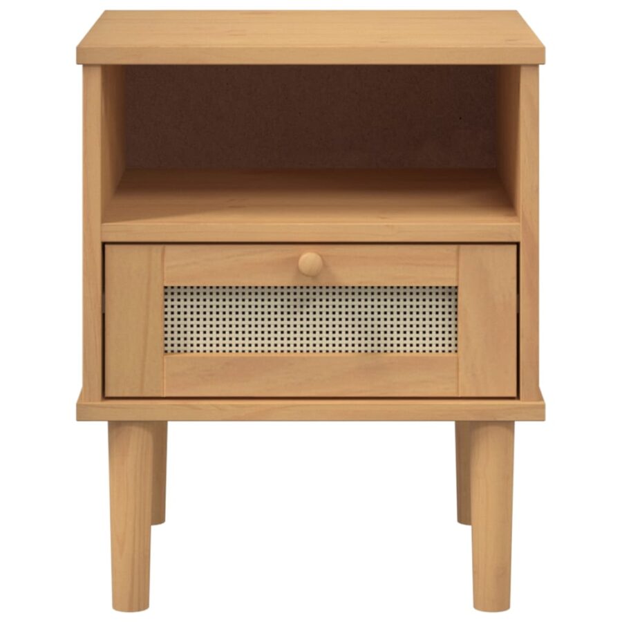 Nachtkastje SENJA rattan-look 40x35x48 cm grenenhout bruin - Afbeelding 6