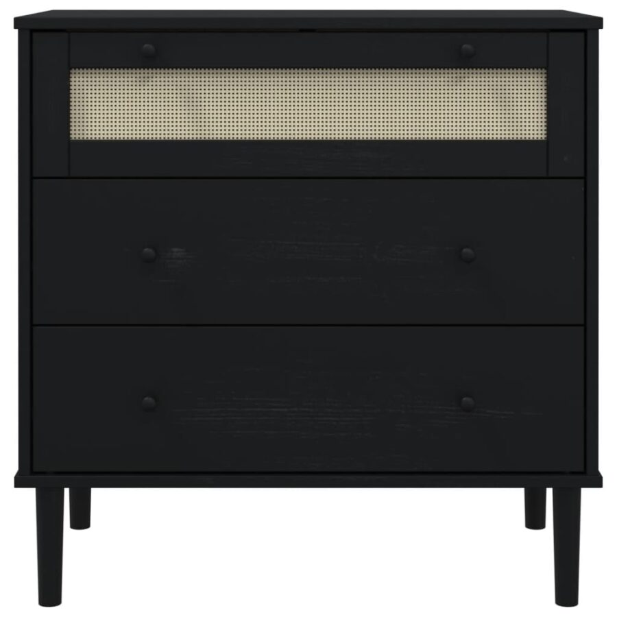 Ladekast SENJA rattan-look 80x40x80 cm massief grenenhout zwart - Afbeelding 5