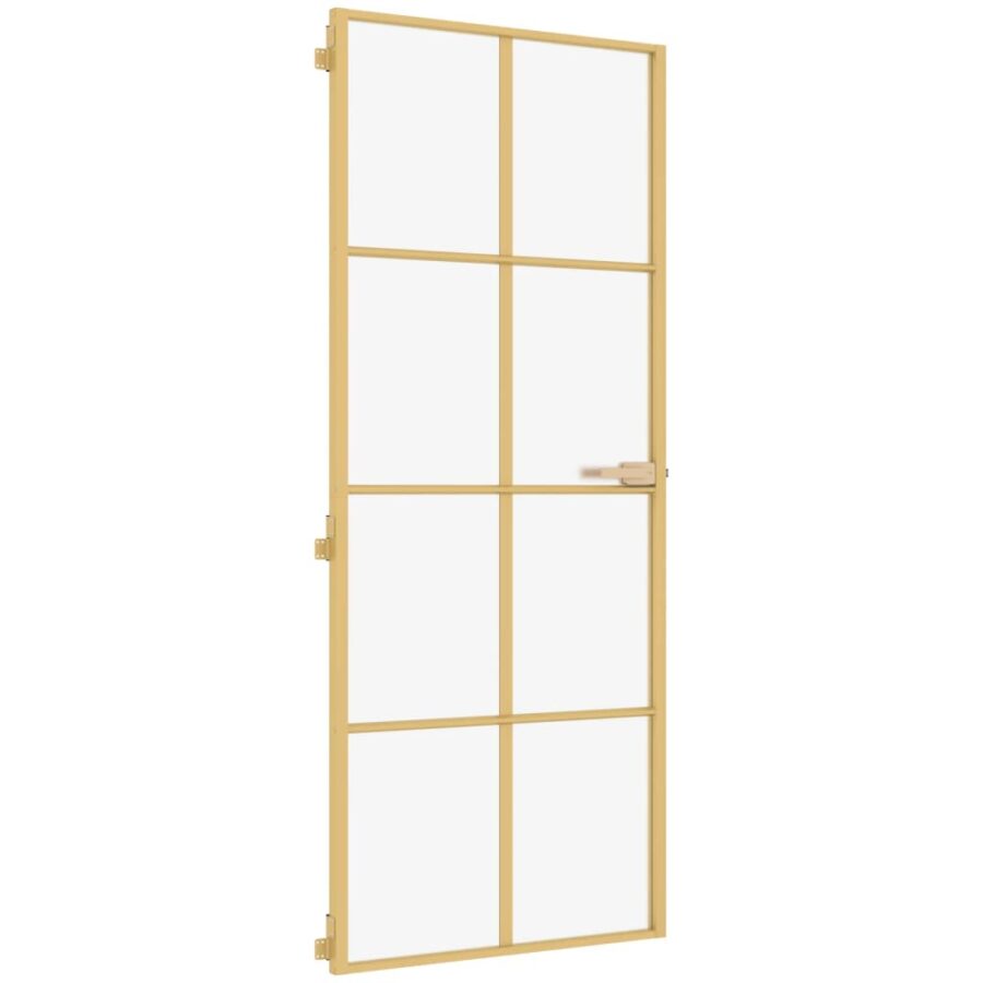 Binnendeur smal 83x201,5 cm gehard glas en aluminium goudkleur - Afbeelding 2