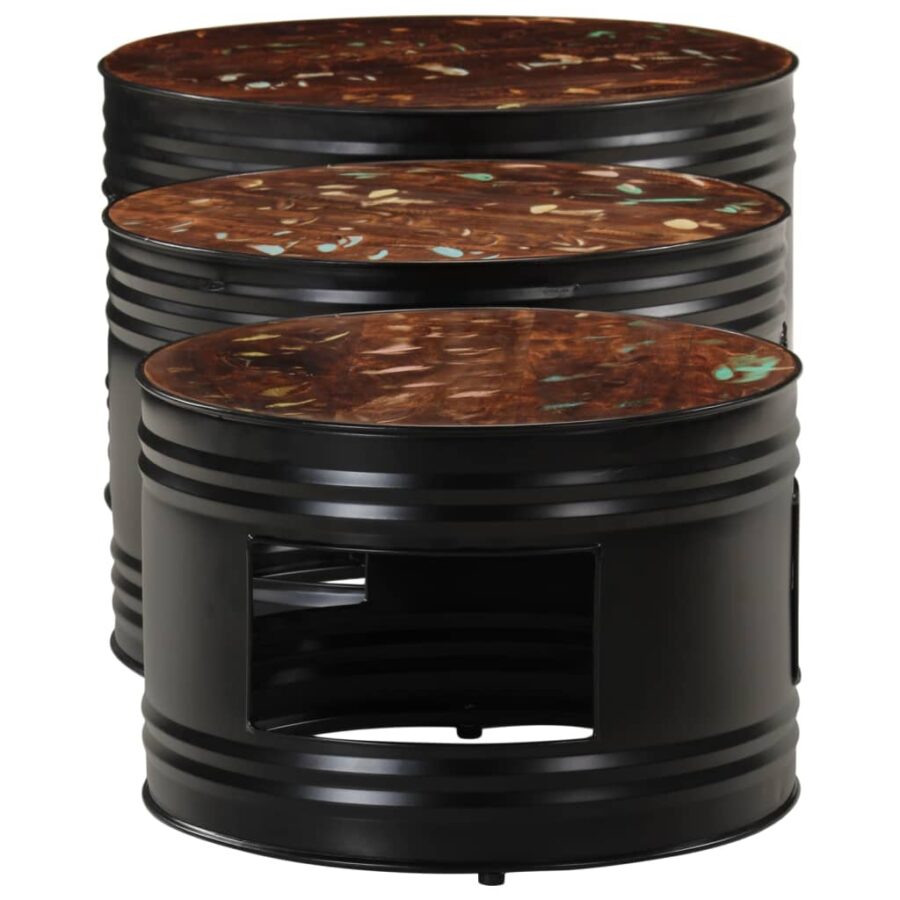 Bartafels 3 st trommelvormig massief gerecycled hout - Afbeelding 5