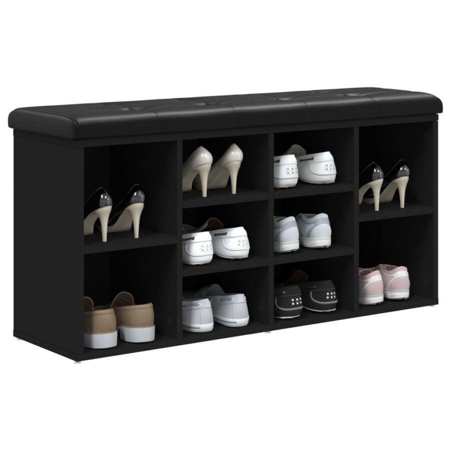 Schoenenbank 102x32x50 cm bewerkt hout zwart - Afbeelding 4