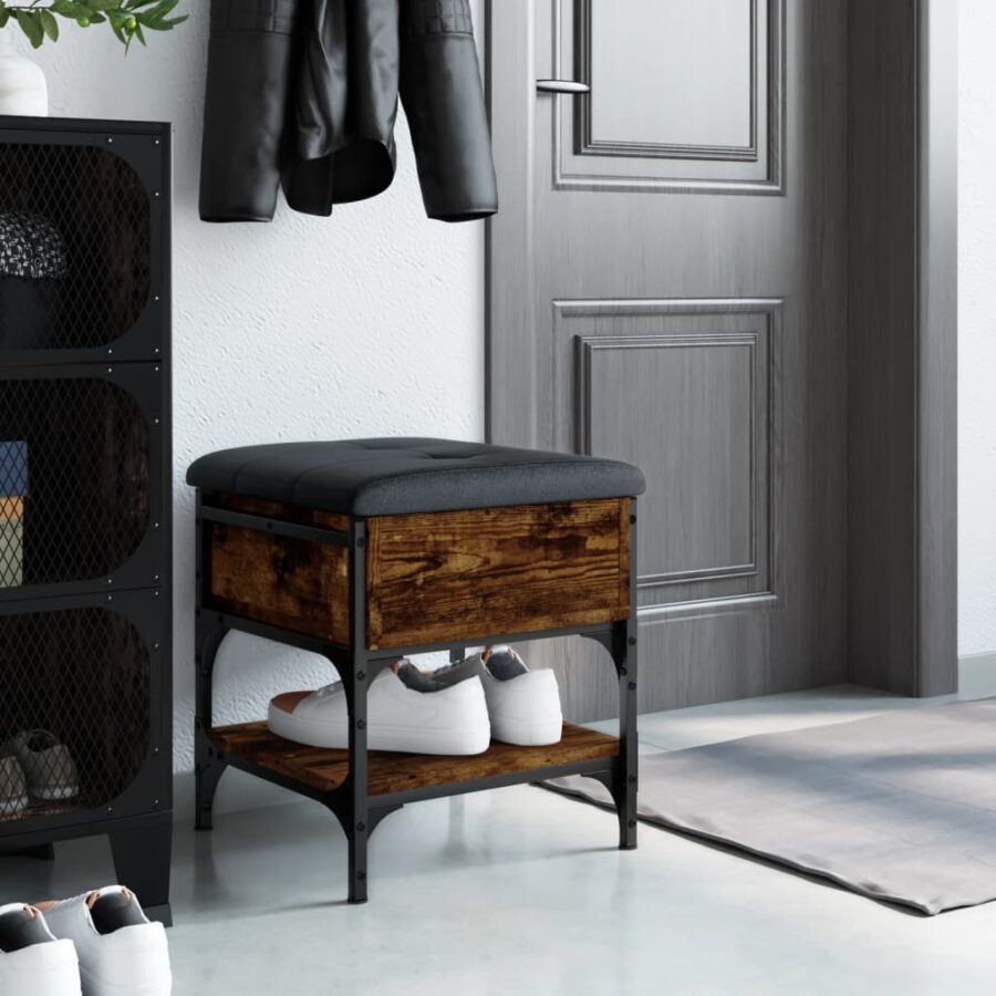 Schoenenbank 42x42x45 cm bewerkt hout gerookt eikenkleurig - Afbeelding 3