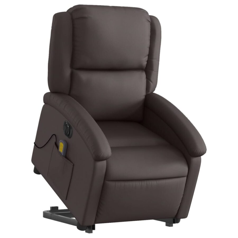 Sta-op-massagestoel elektrisch echt leer donkerbruin - Afbeelding 3