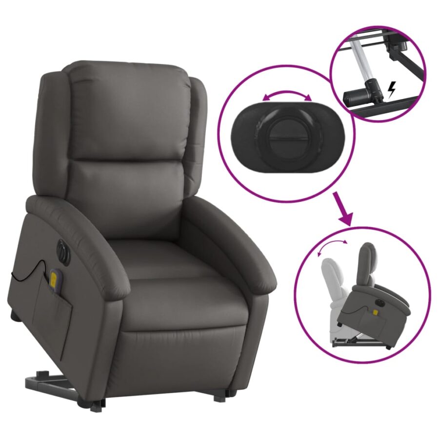 Sta-op-massagestoel elektrisch echt leer grijs - Afbeelding 11
