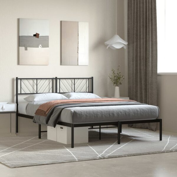 Bedframe met hoofdbord metaal zwart 120x190 cm